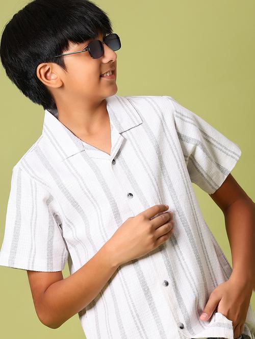 boys striped cuban collared short sleeve shirt - 21904246 -  Standard Image - 0
