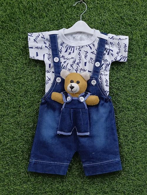kids printed t-shirt & dungree set - 21904409 - Standard Image - 0