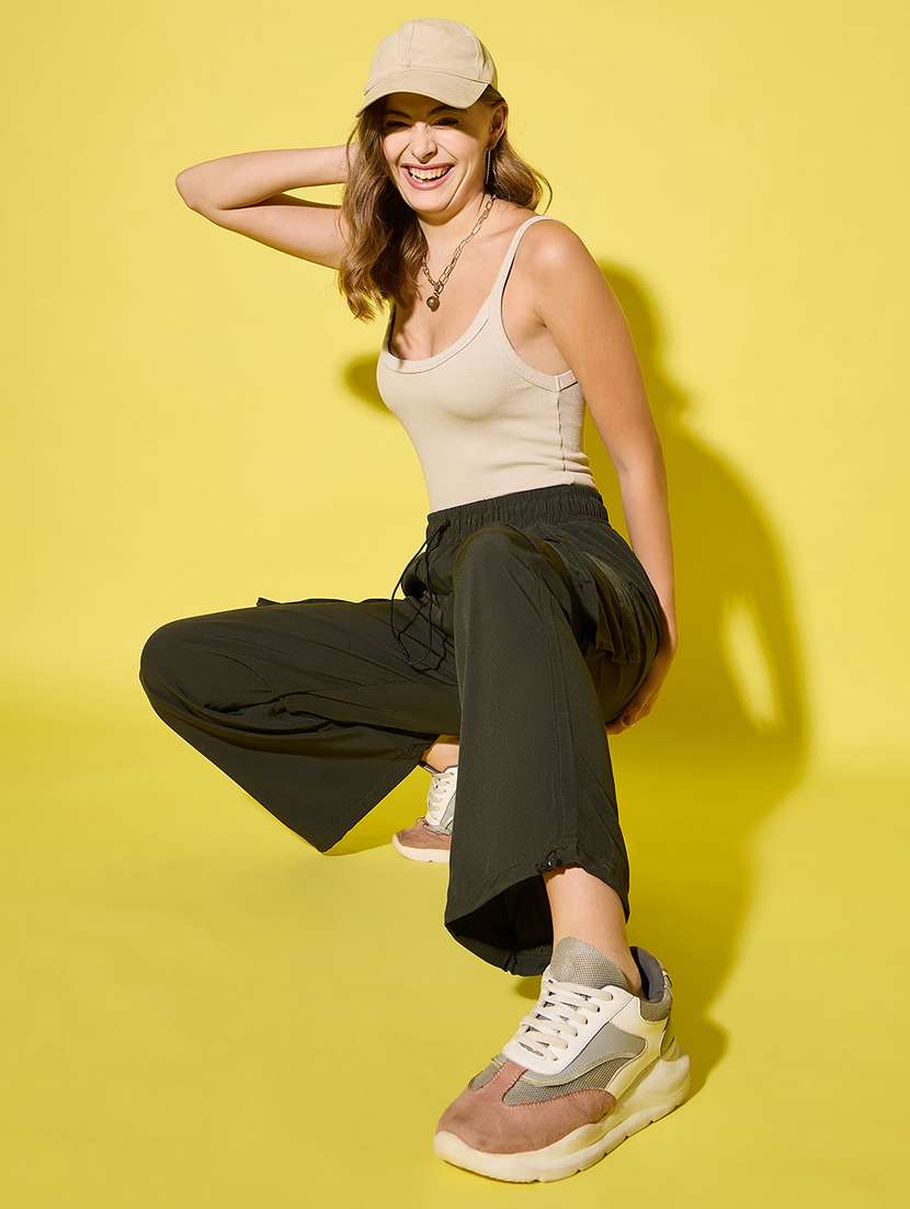 women solid high rise parachute pants - 21904436 -  Standard Image - 5