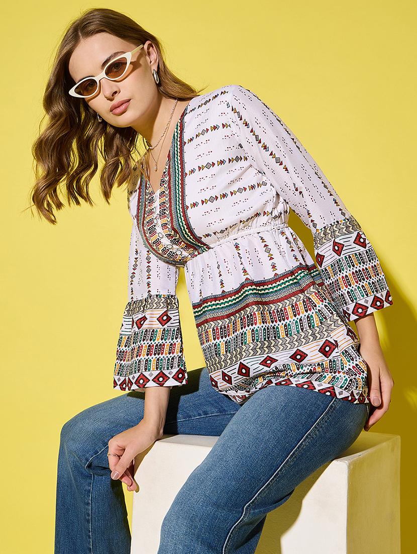 womenn printed bell sleeve flared top - 21904445 -  Zoom Image - 0