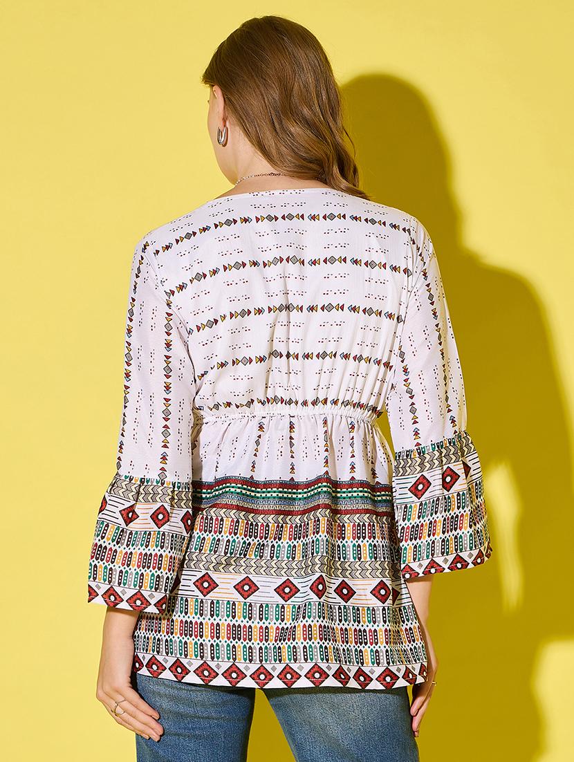 womenn printed bell sleeve flared top - 21904445 - Standard Image - 3