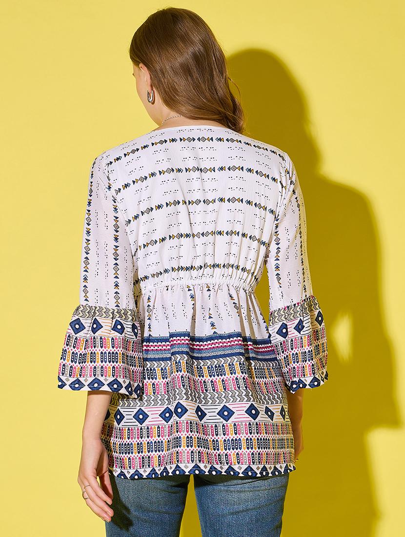 women printed bell sleeve flared top - 21904446 - Standard Image - 3