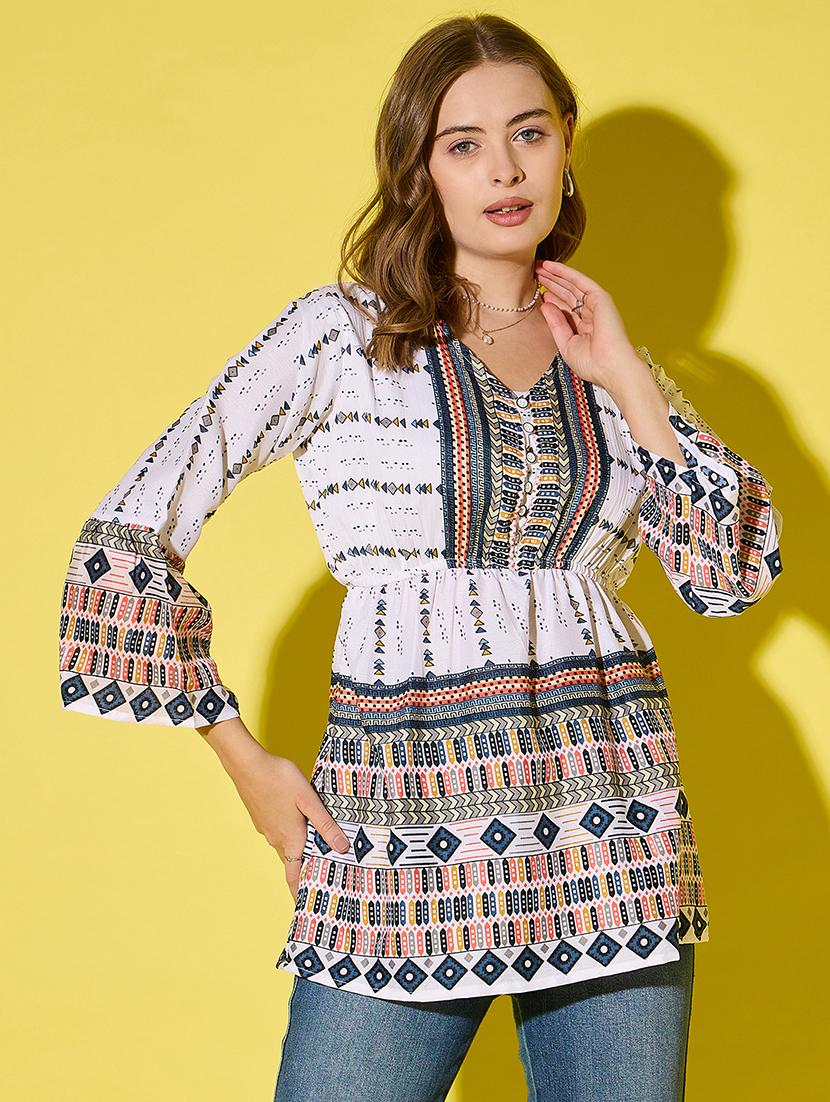 women printed bell sleeve flared top - 21904447 - Zoom Image - 0