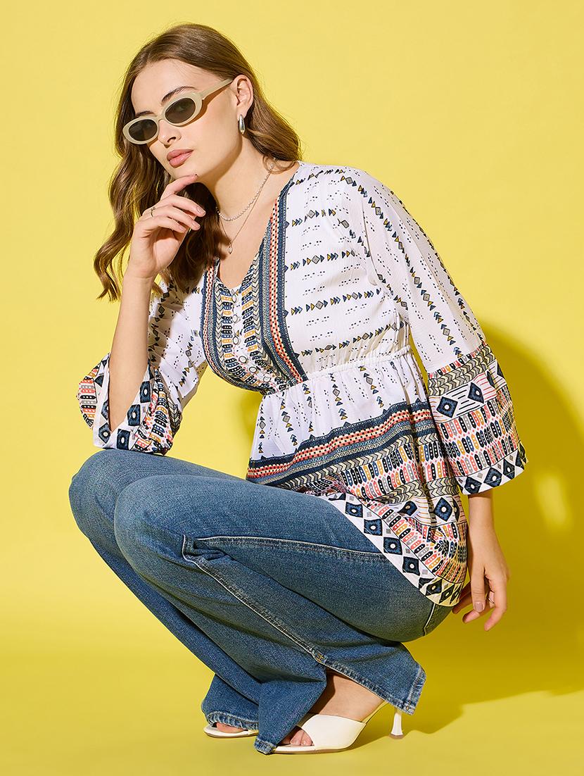 women printed bell sleeve flared top - 21904447 - Standard Image - 3