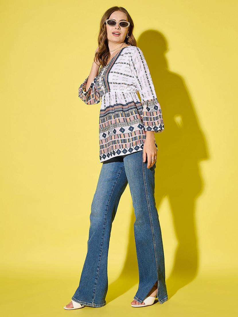 women printed bell sleeve flared top - 21904447 - Standard Image - 5