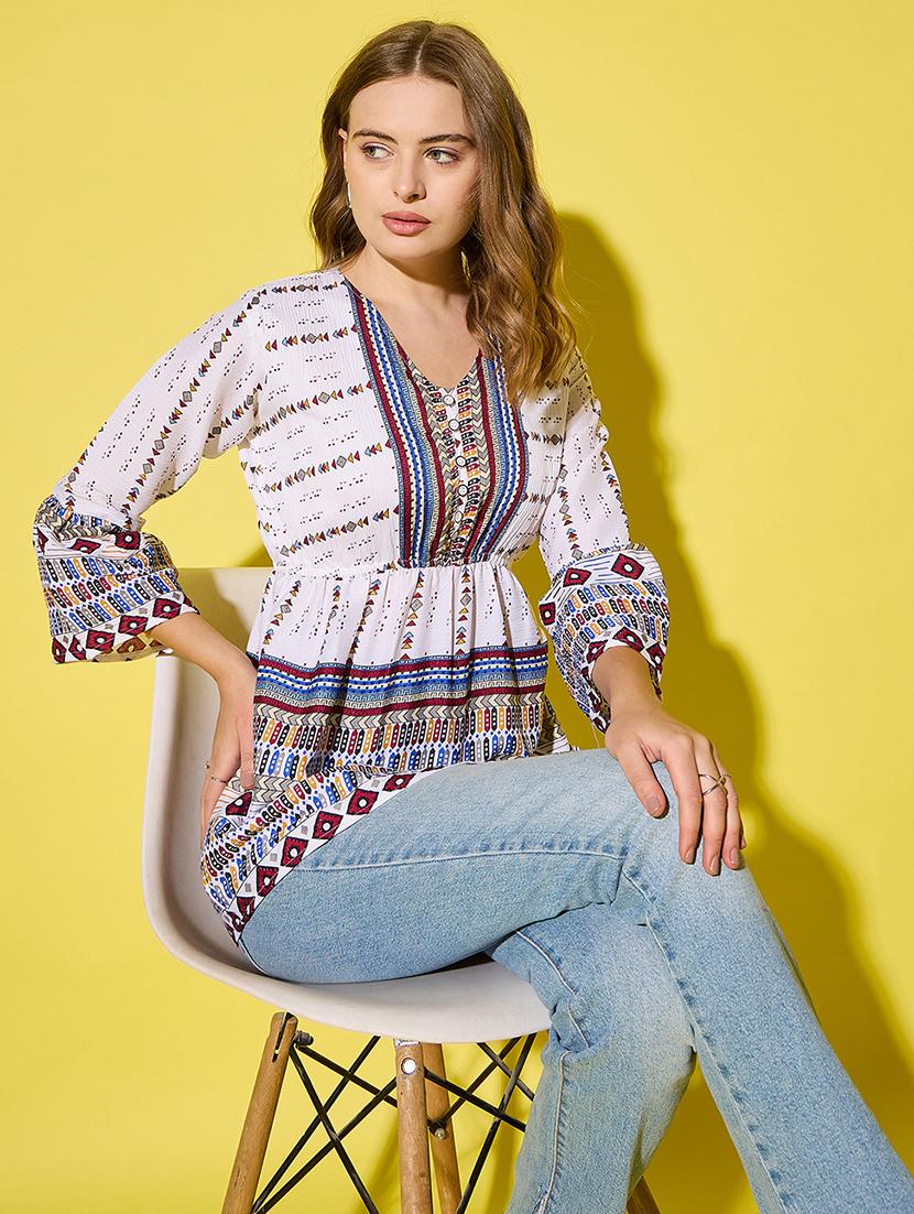 women printed bell sleeve flared top - 21904448 -  Zoom Image - 0