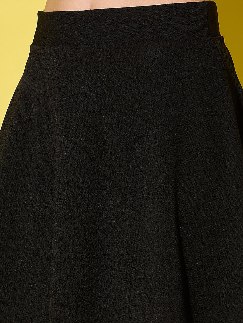 women black solid high rise skater skirt - 21904450 - Standard Image - 3
