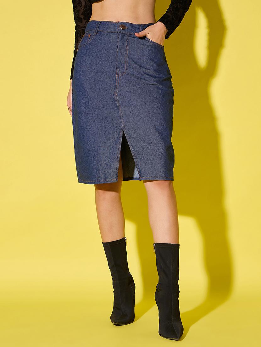 women solid mid rise denim skirt - 21904451 -  Zoom Image - 0