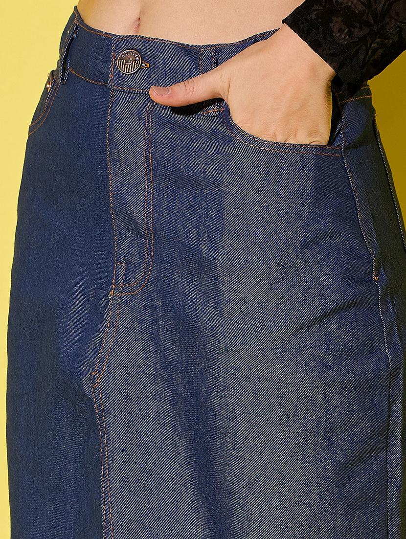 women solid mid rise denim skirt - 21904451 - Standard Image - 3