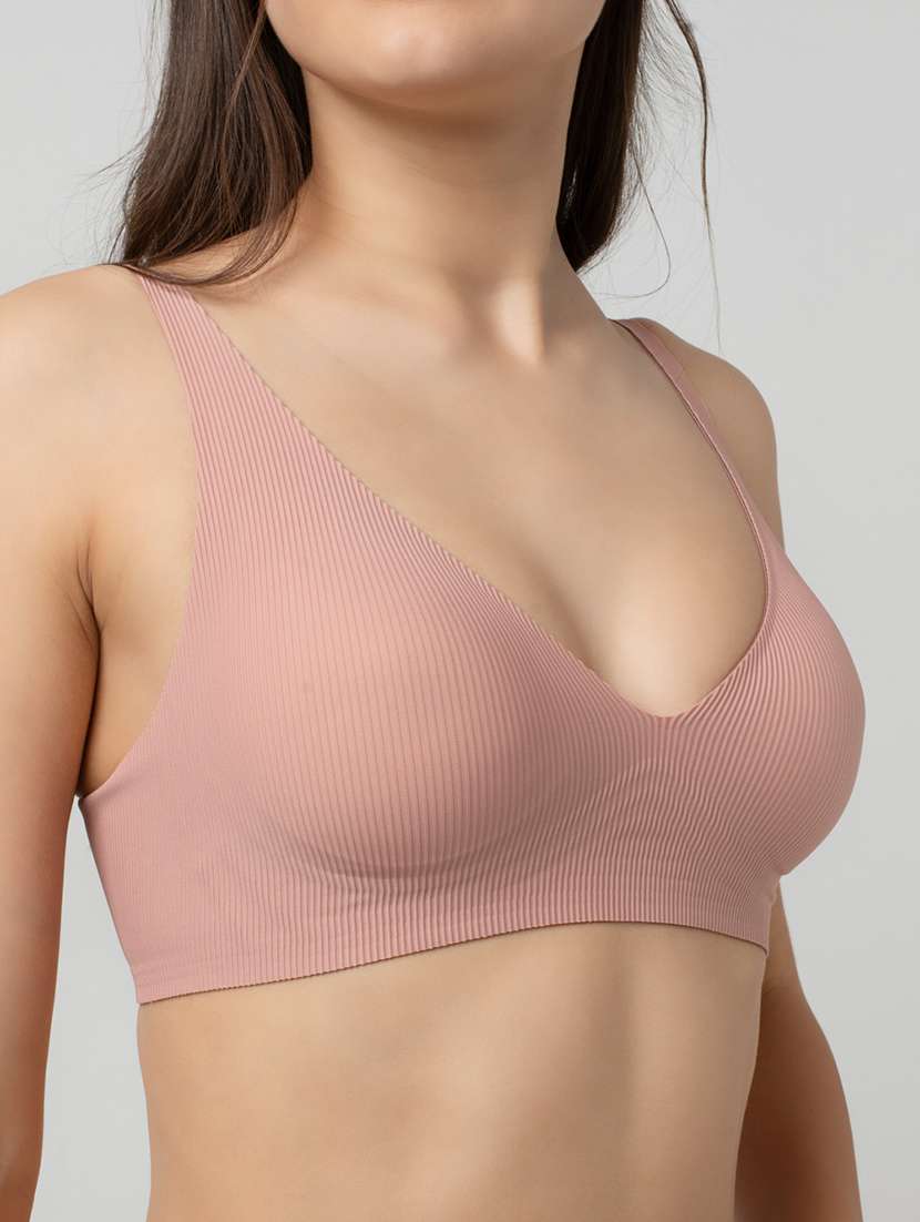 women solid lightly padded plunge bra - 21904847 -  Standard Image - 3