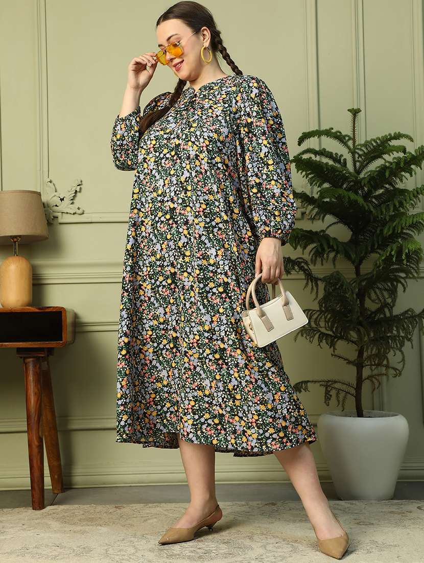 women lus size floral print mandarin neck dress - 21905151 - Zoom Image - 0