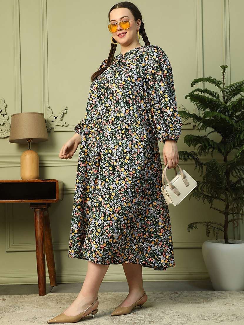 women lus size floral print mandarin neck dress - 21905151 - Standard Image - 3