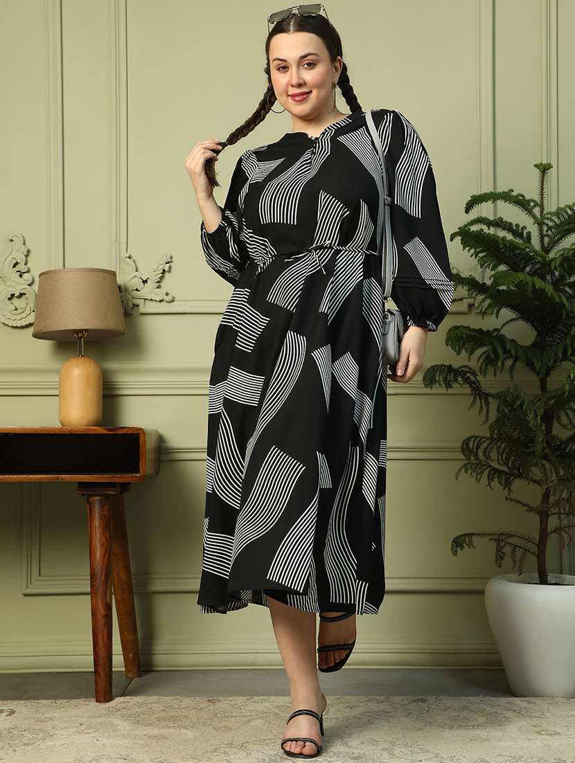 women plus size printed puff sleeves dress