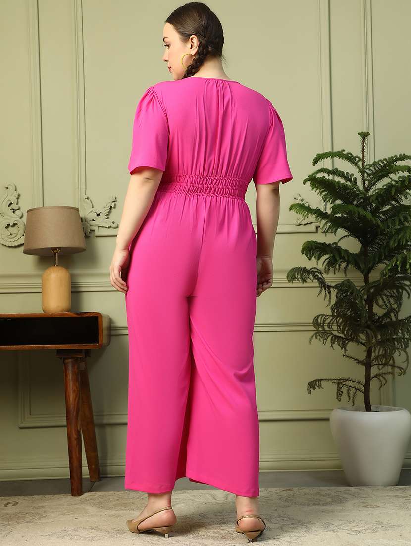 women plus size solid puff sleeves jumpsuit - 21905195 -  Standard Image - 3