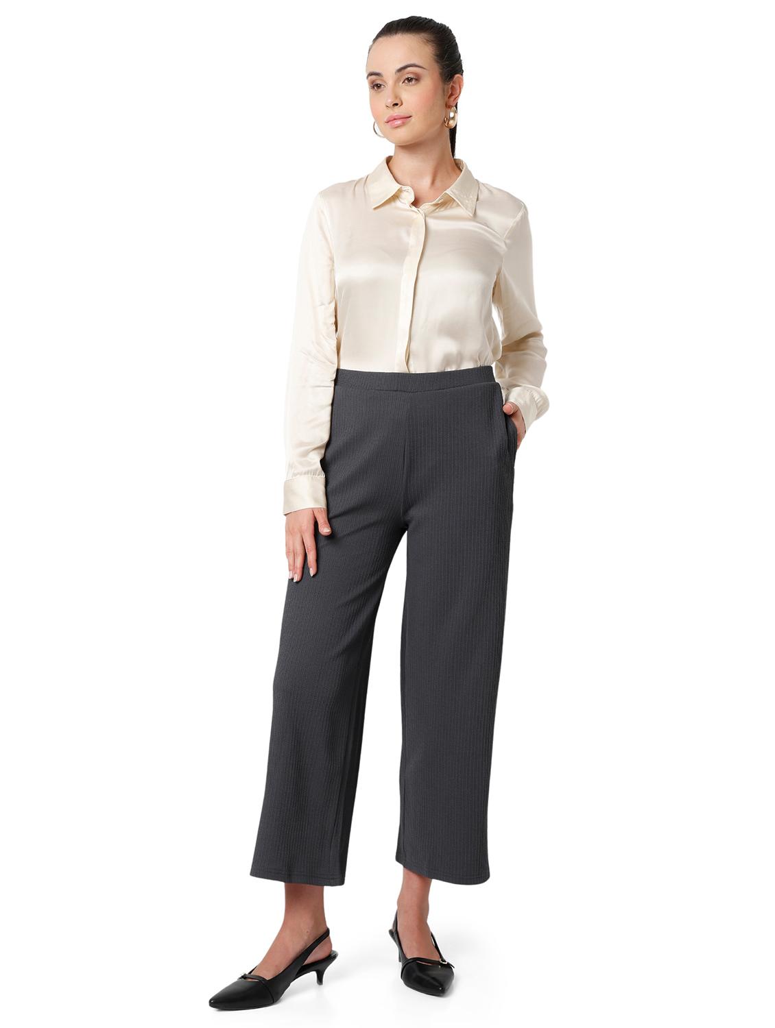 women solid mid rise wide leg trouser - 21905201 - Standard Image - 5