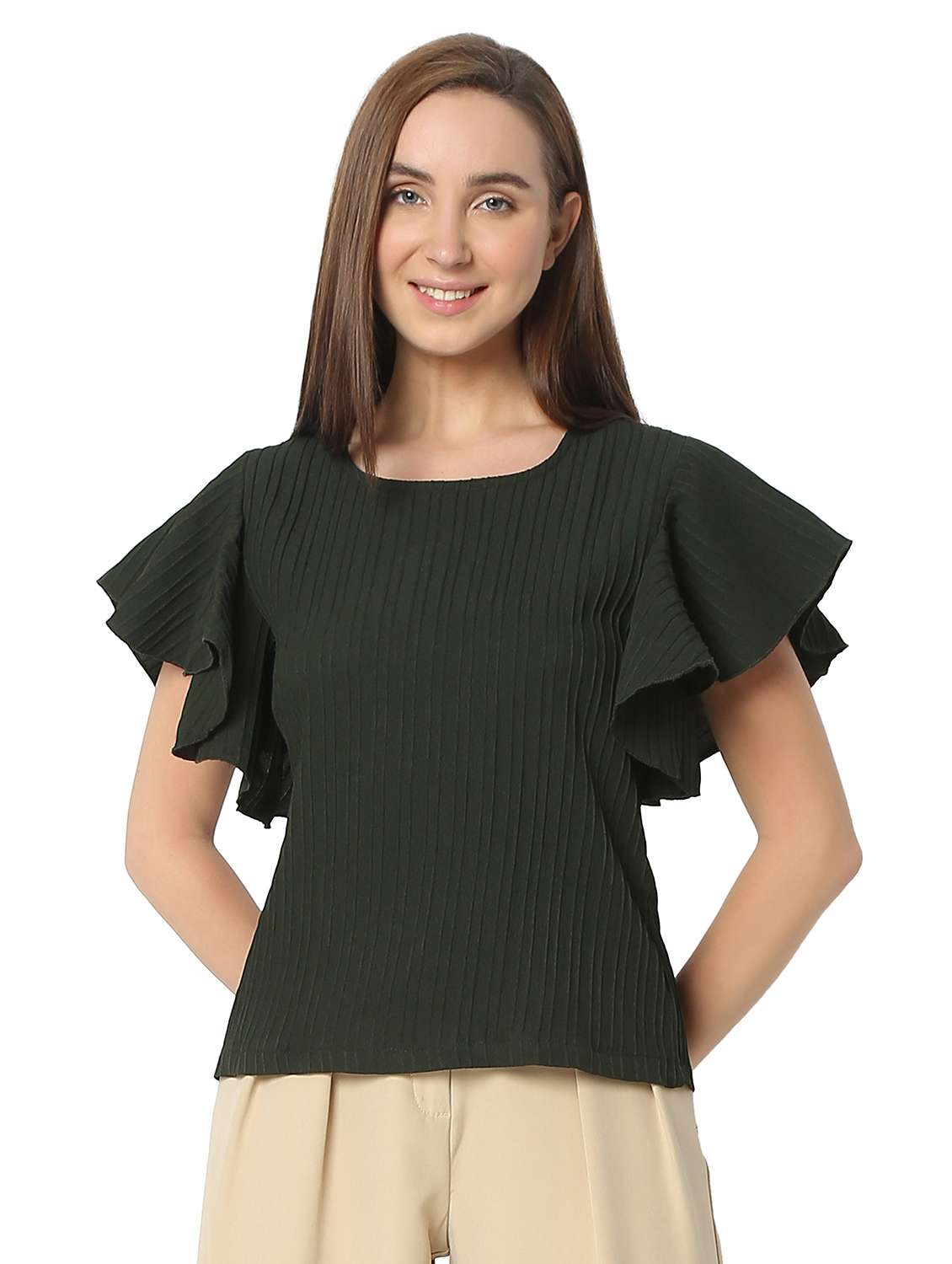 women solid ruffled sleeves regular top - 21905205 - Zoom Image - 0