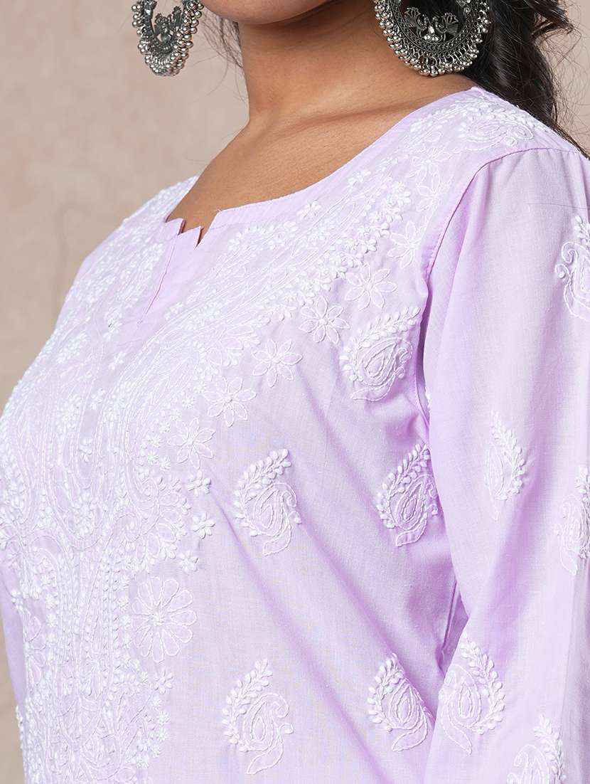 women long sleeve straight chikankari kurta - 21905302 - Standard Image - 5