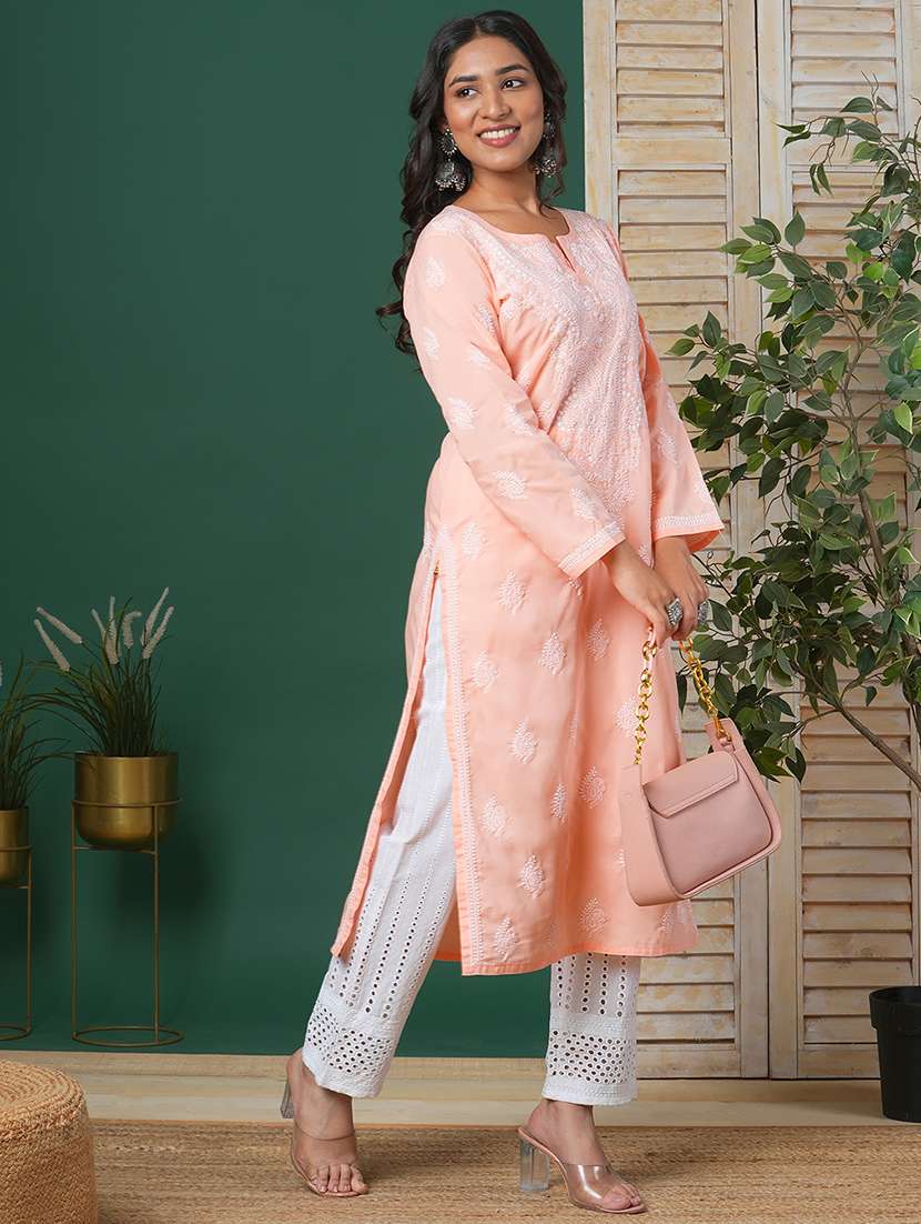 women long sleeve straight chikankari kurta - 21905304 -  Standard Image - 3