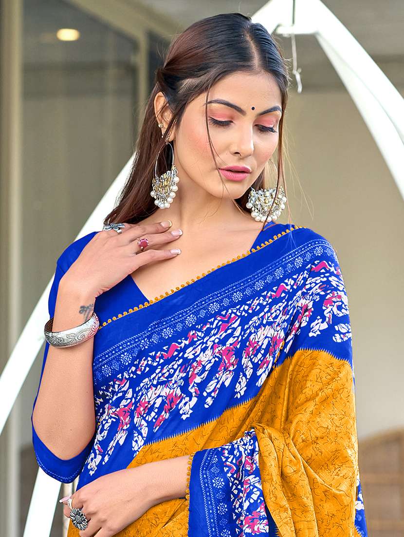 women printed casual wear saree with blouse - 21905315 -  Standard Image - 3