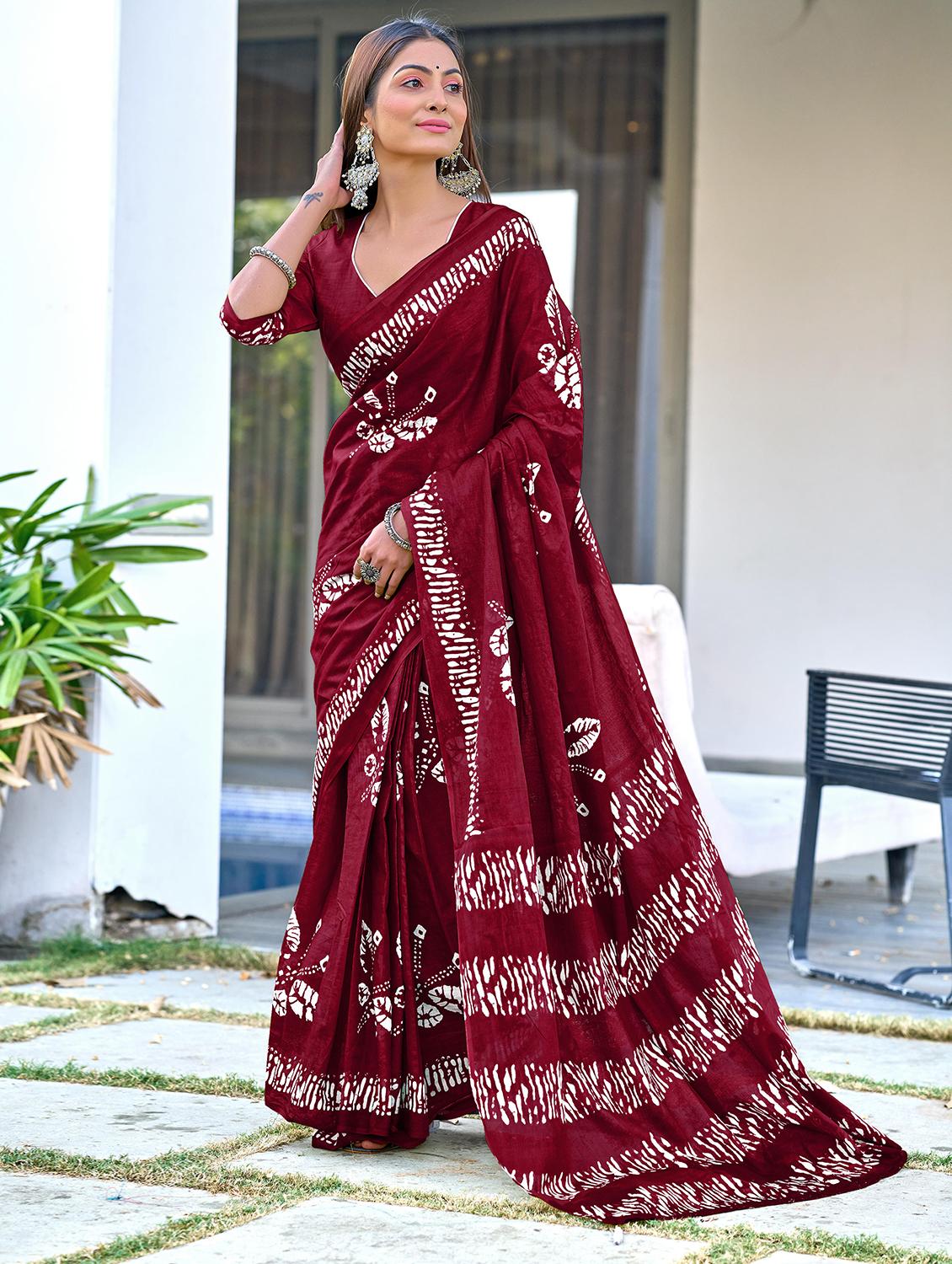 women printed casual wear saree with blouse