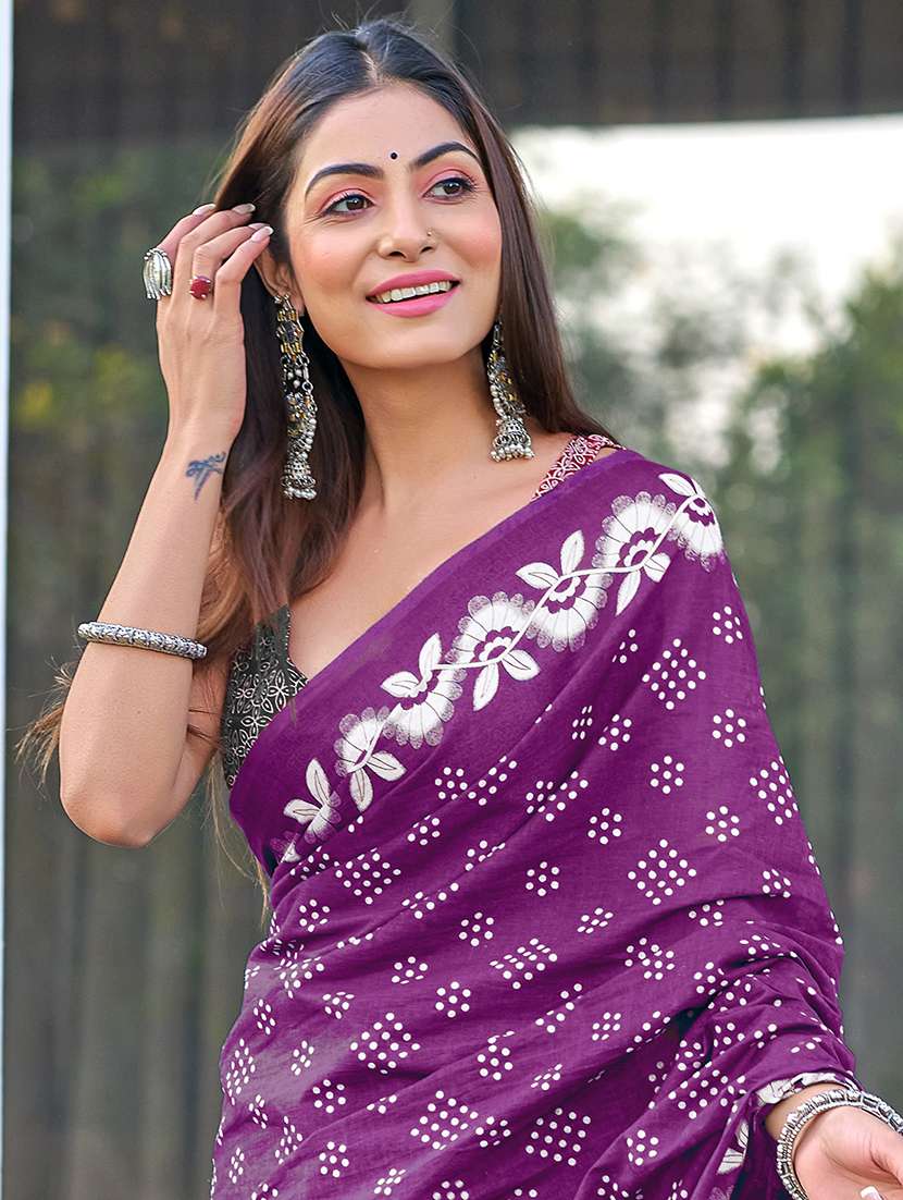 women purple printed saree with blouse - 21905328 -  Standard Image - 3