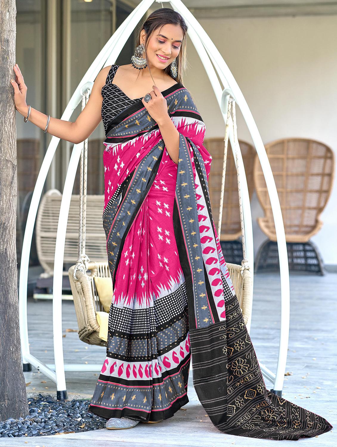 women printed casual wear saree with blouse
