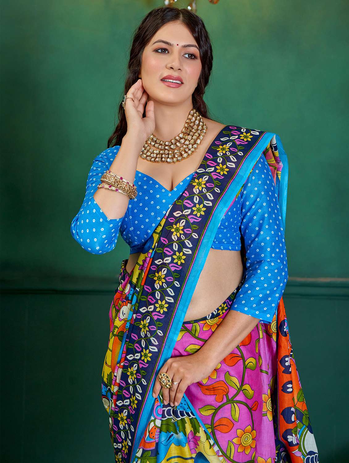 women kalamkari printed saree with blouse - 21905346 -  Standard Image - 3