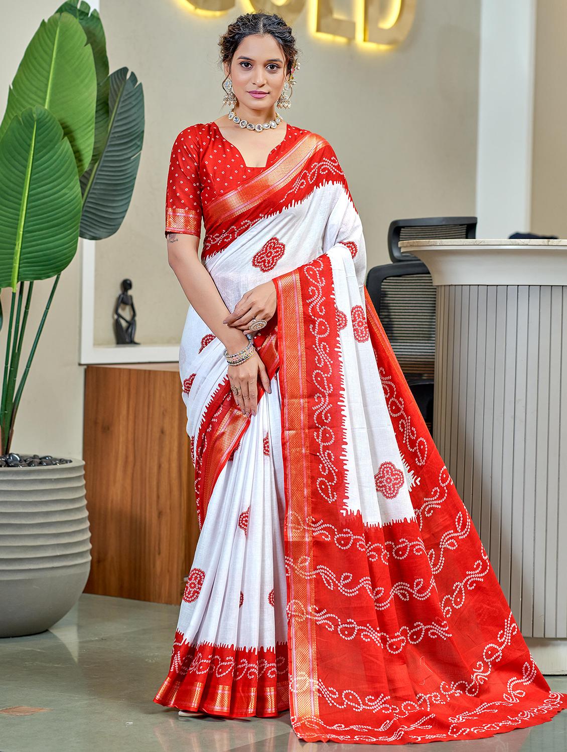 women bandhani printed casual wear saree with blouse