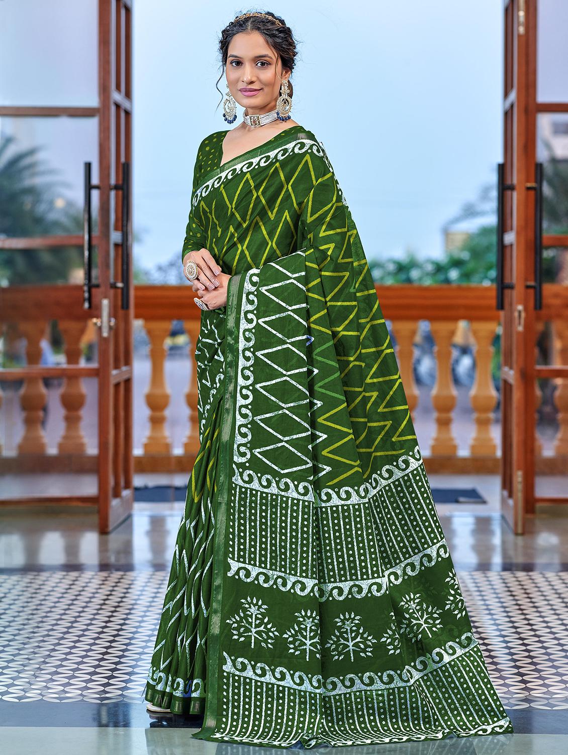 women green printed saree with blouse - 21905414 - Zoom Image - 0