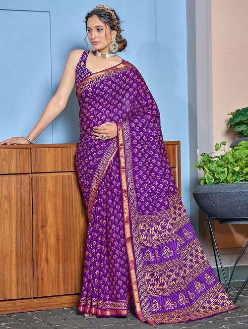 women purple printed saree with blouse - 21905418 -  Standard Image - 0