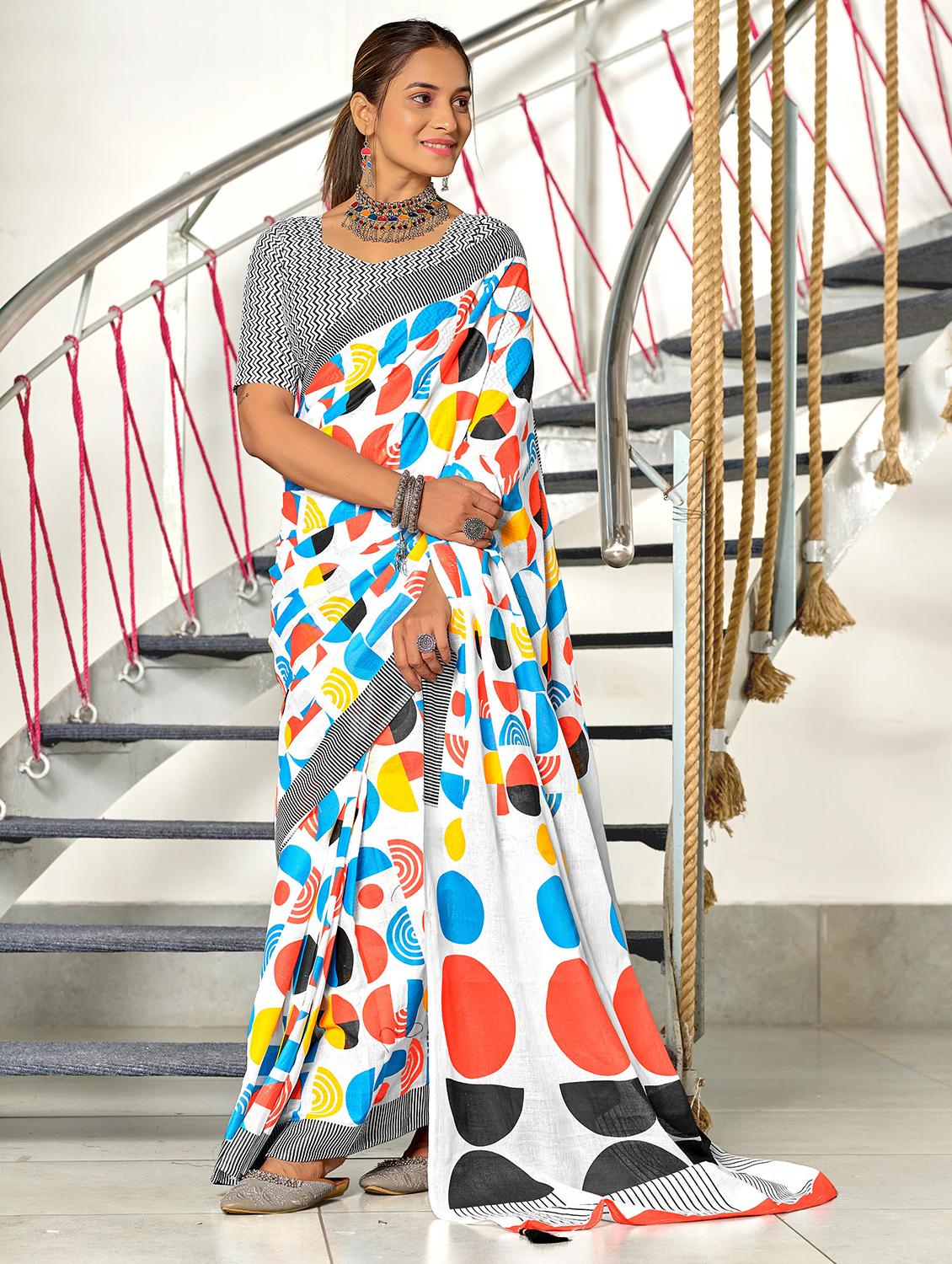 women geometric printed saree with blouse - 21905420 -  Zoom Image - 0