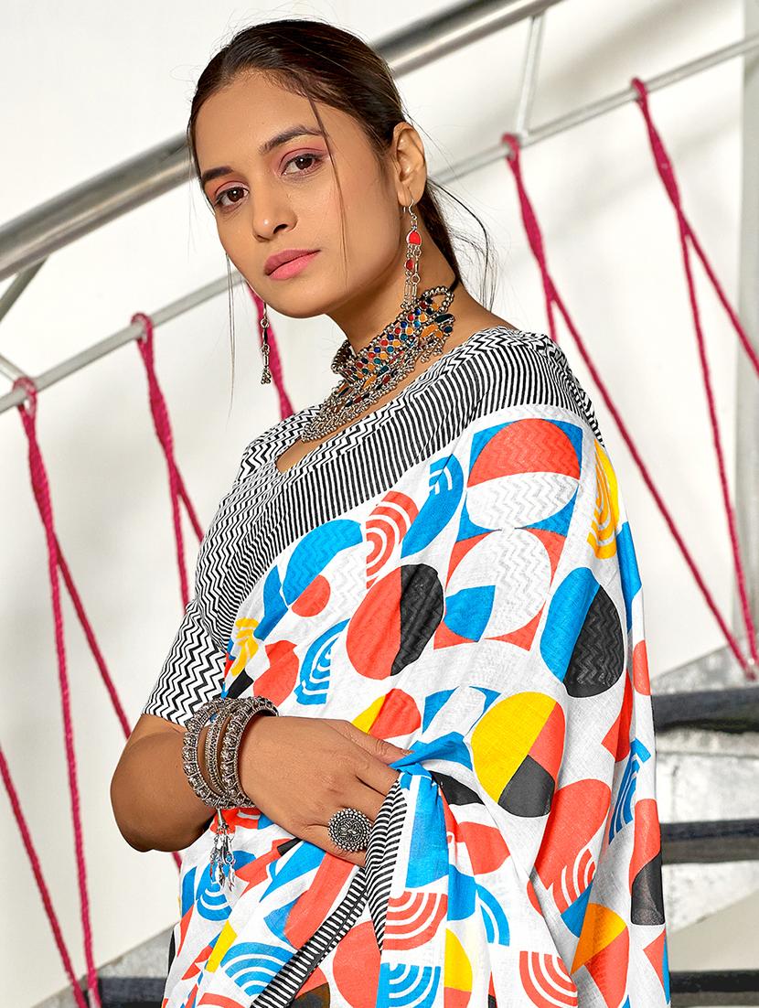 women geometric printed saree with blouse - 21905420 - Standard Image - 3
