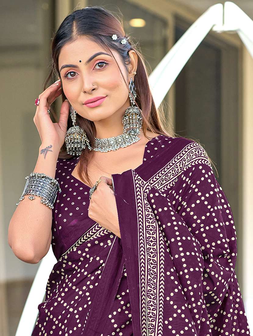 Women Purple Printed Saree With Blouse - 21905432 -  Standard Image - 3