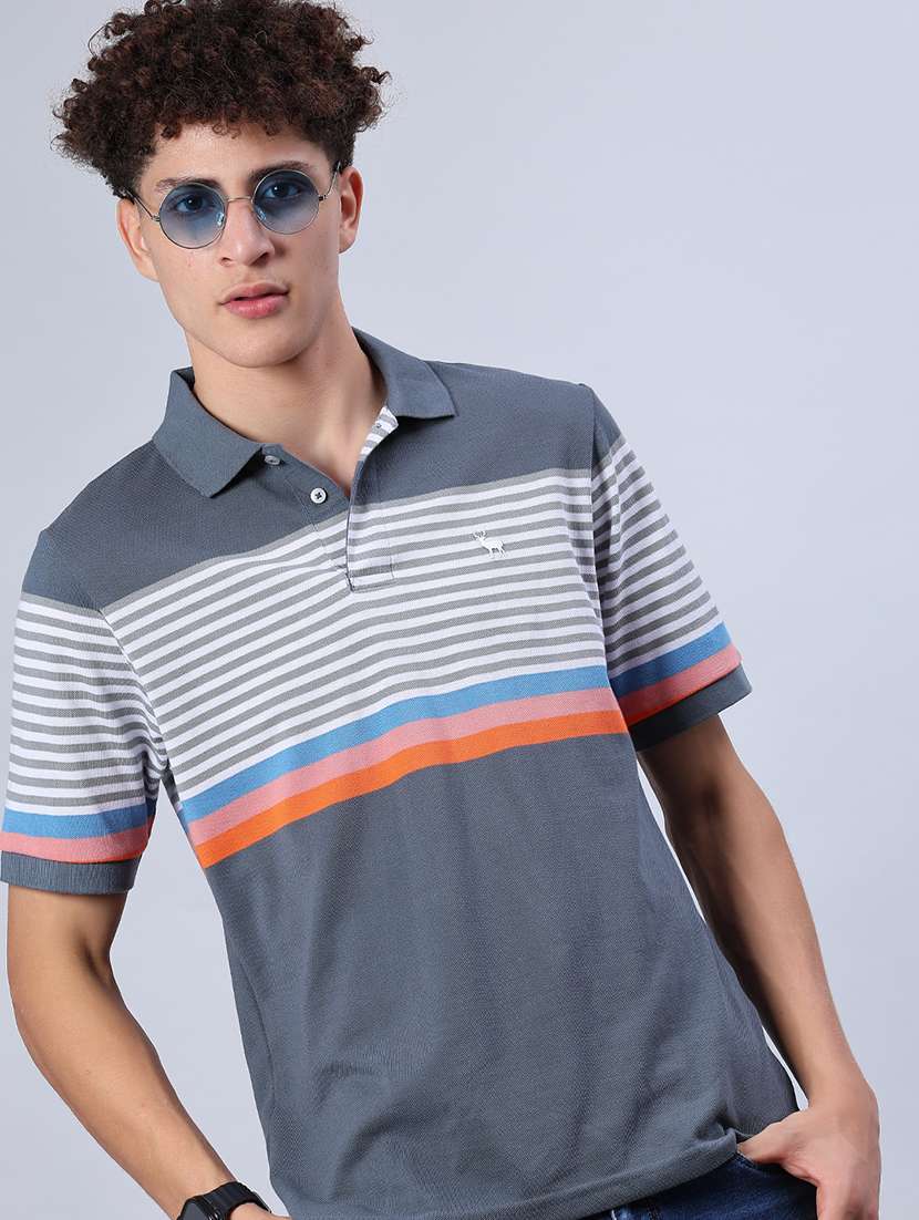 men striped short sleeve regular fit polo t-shirt