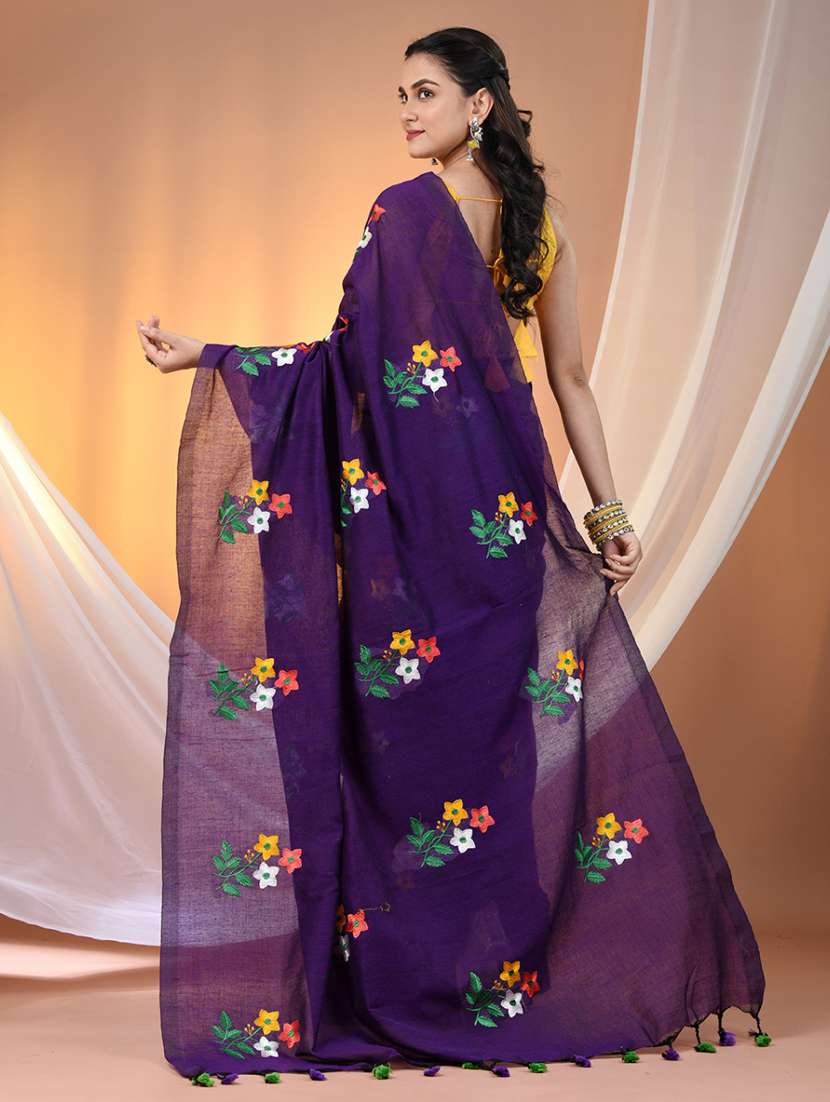 women purple handloom saree with blouse - 21905489 -  Standard Image - 3