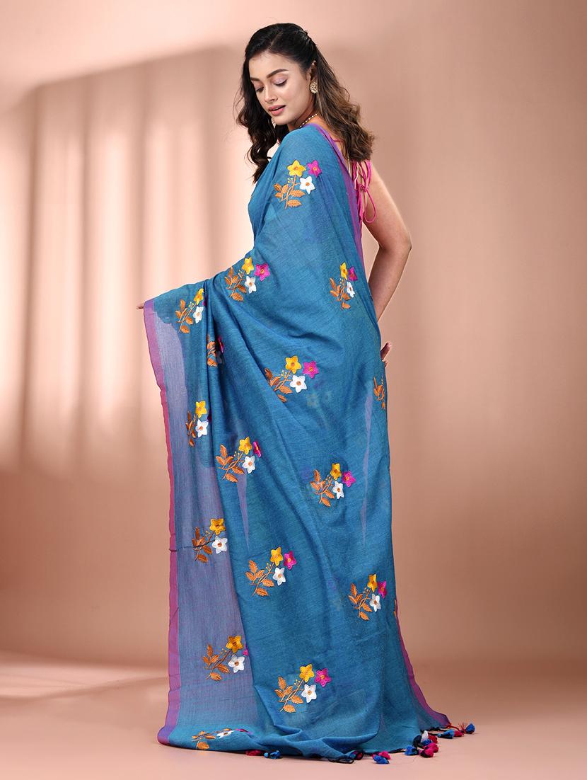 women floral handloom saree with blouse - 21905492 - Standard Image - 3