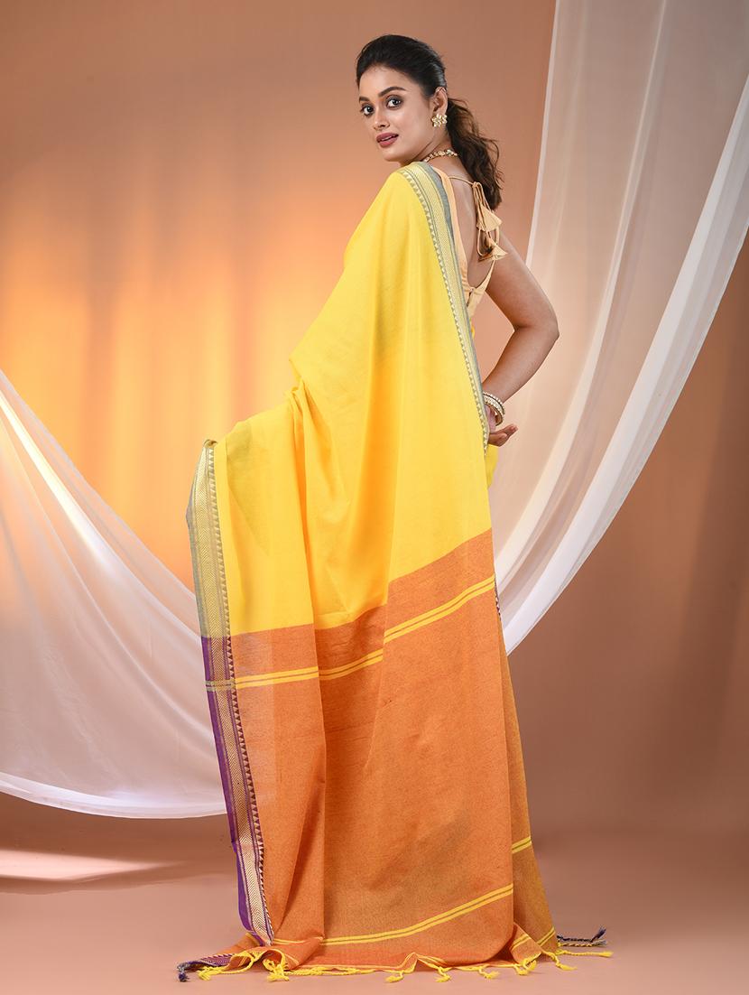 women solid handloom saree with blouse - 21905495 - Standard Image - 3