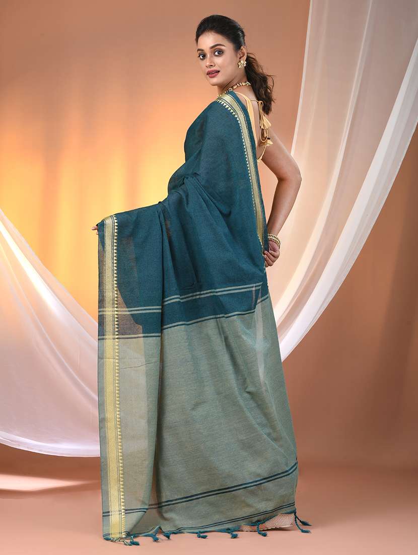 women solid handloom saree with blouse - 21905496 -  Standard Image - 3