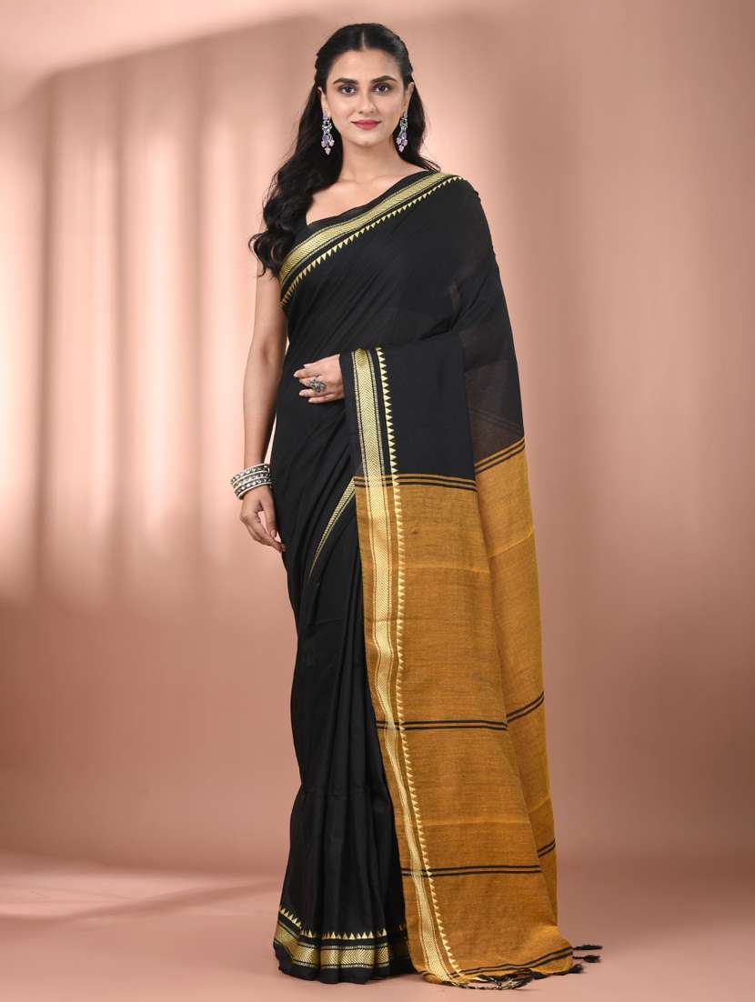 women solid handloom saree with blouse