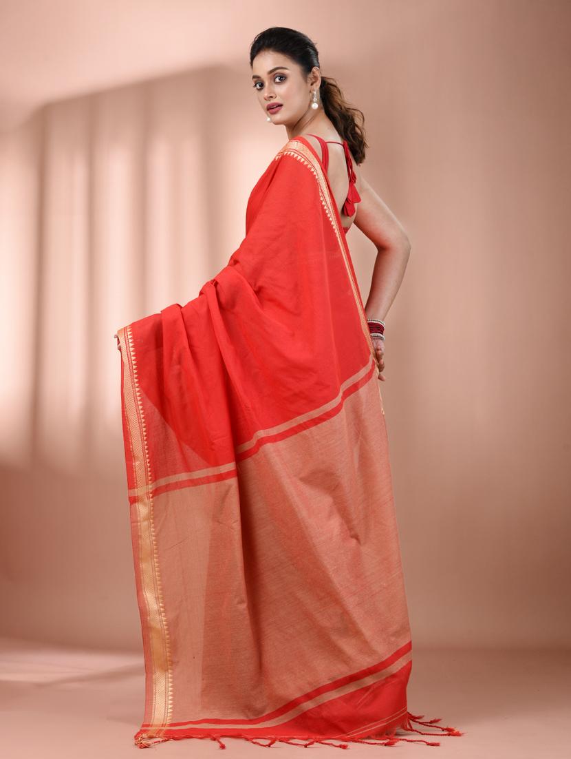 women solid handloom saree with blouse - 21905500 - Standard Image - 3
