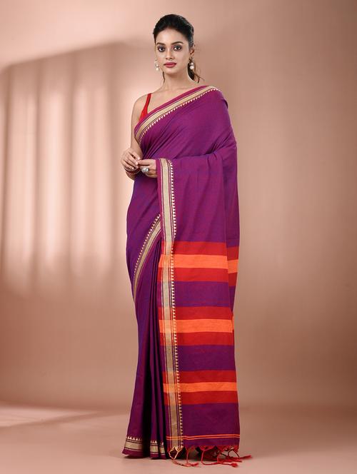 women solid handloom saree with blouse - 21905501 -  Standard Image - 0