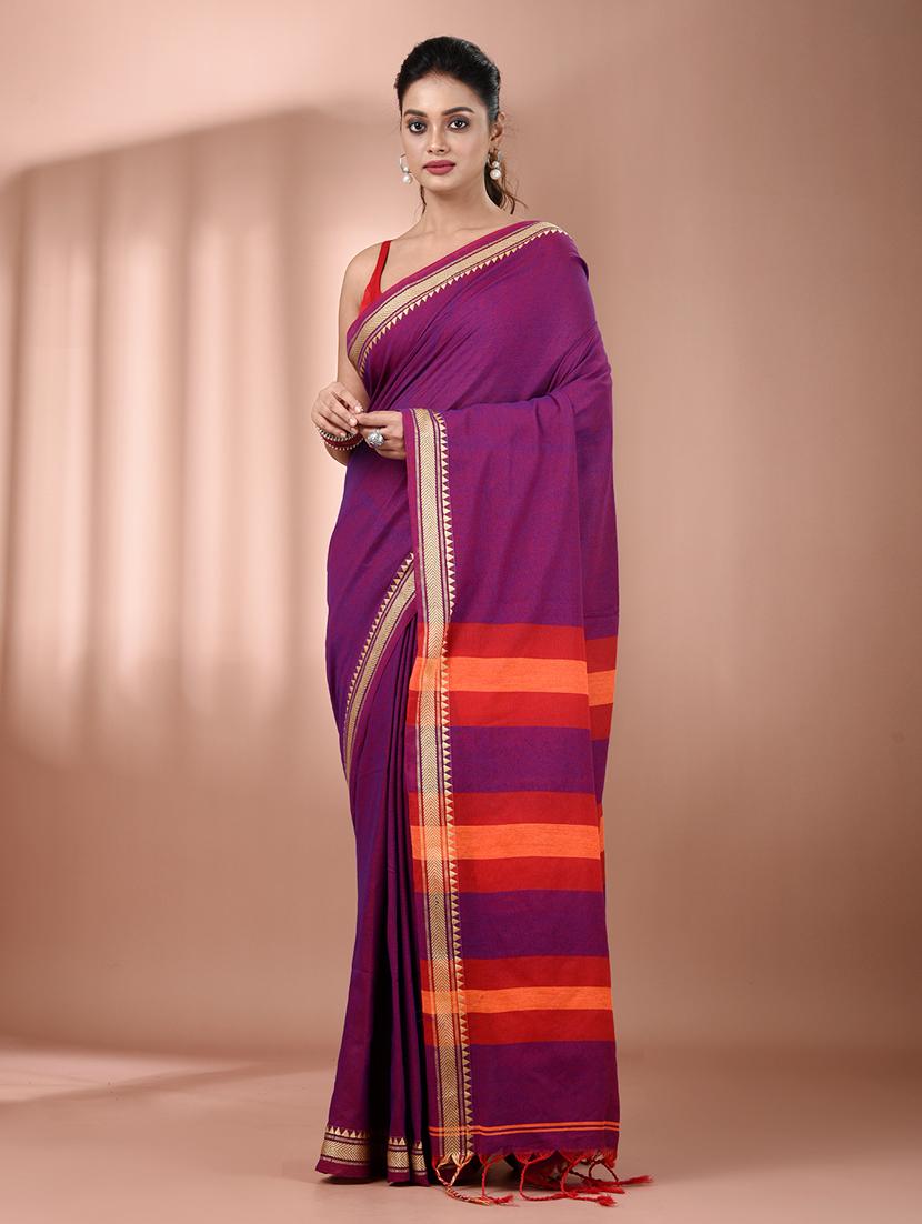 women solid handloom saree with blouse - 21905501 -  Zoom Image - 0