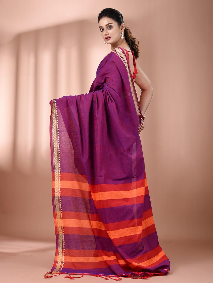 women solid handloom saree with blouse - 21905501 - Standard Image - 3