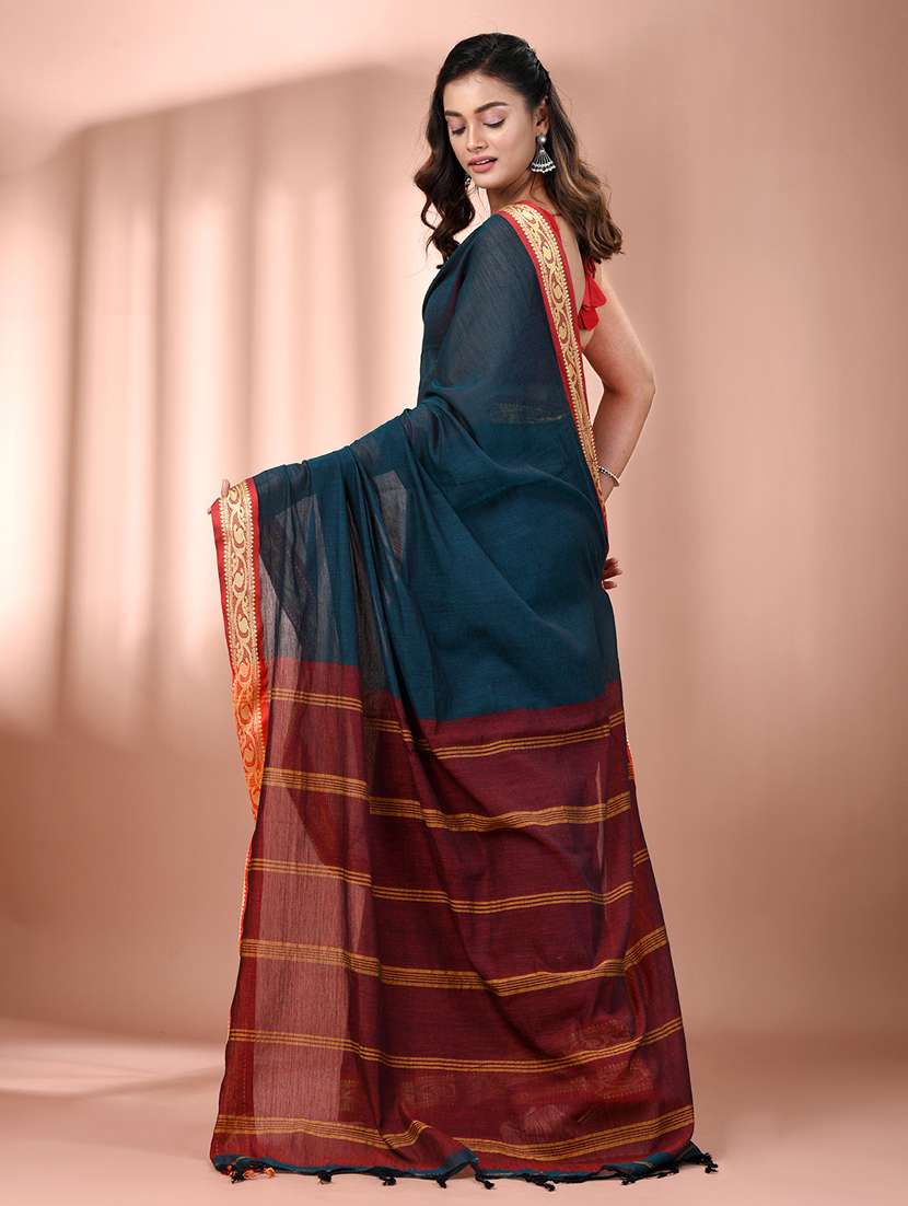 women solid handloom saree - 21905508 -  Standard Image - 3