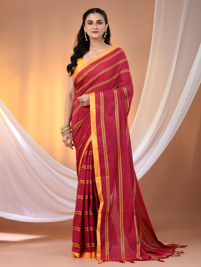 women striped handloom saree with blouse - 21905513 - Zoom Image - 0