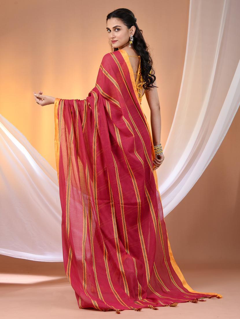 women striped handloom saree with blouse - 21905513 - Standard Image - 3