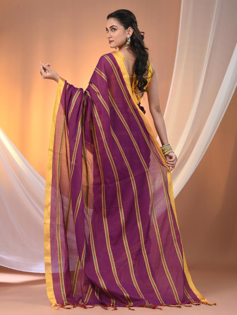 women striped handloom saree with blouse - 21905514 - Standard Image - 3