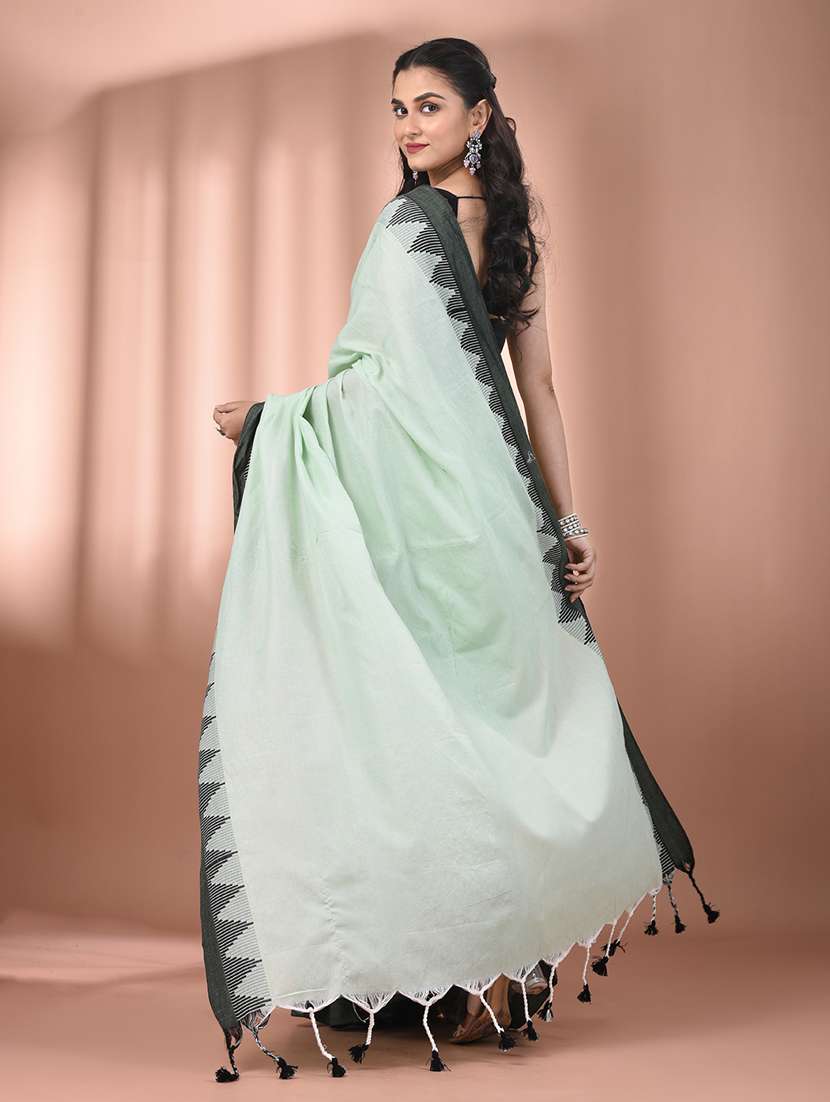 women solid with bordered handloom saree with blouse - 21905519 -  Standard Image - 3