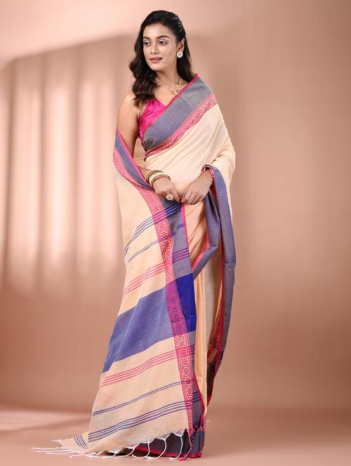 women beige handloom saree with blouse - 21905533 -  Standard Image - 0
