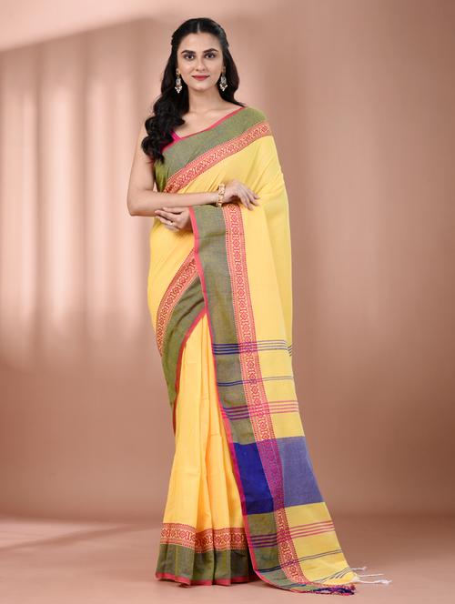 women yellow handloom saree with blouse - 21905535 - Standard Image - 0